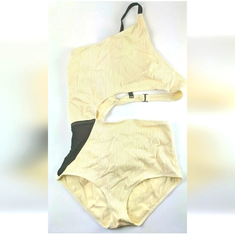 Flagpole Asymmetric One Piece Swimsuit, Cream/Black, Women's XL